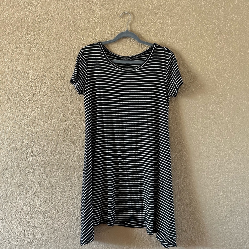 Living Doll Asymmetrical Black and White Striped Dress
